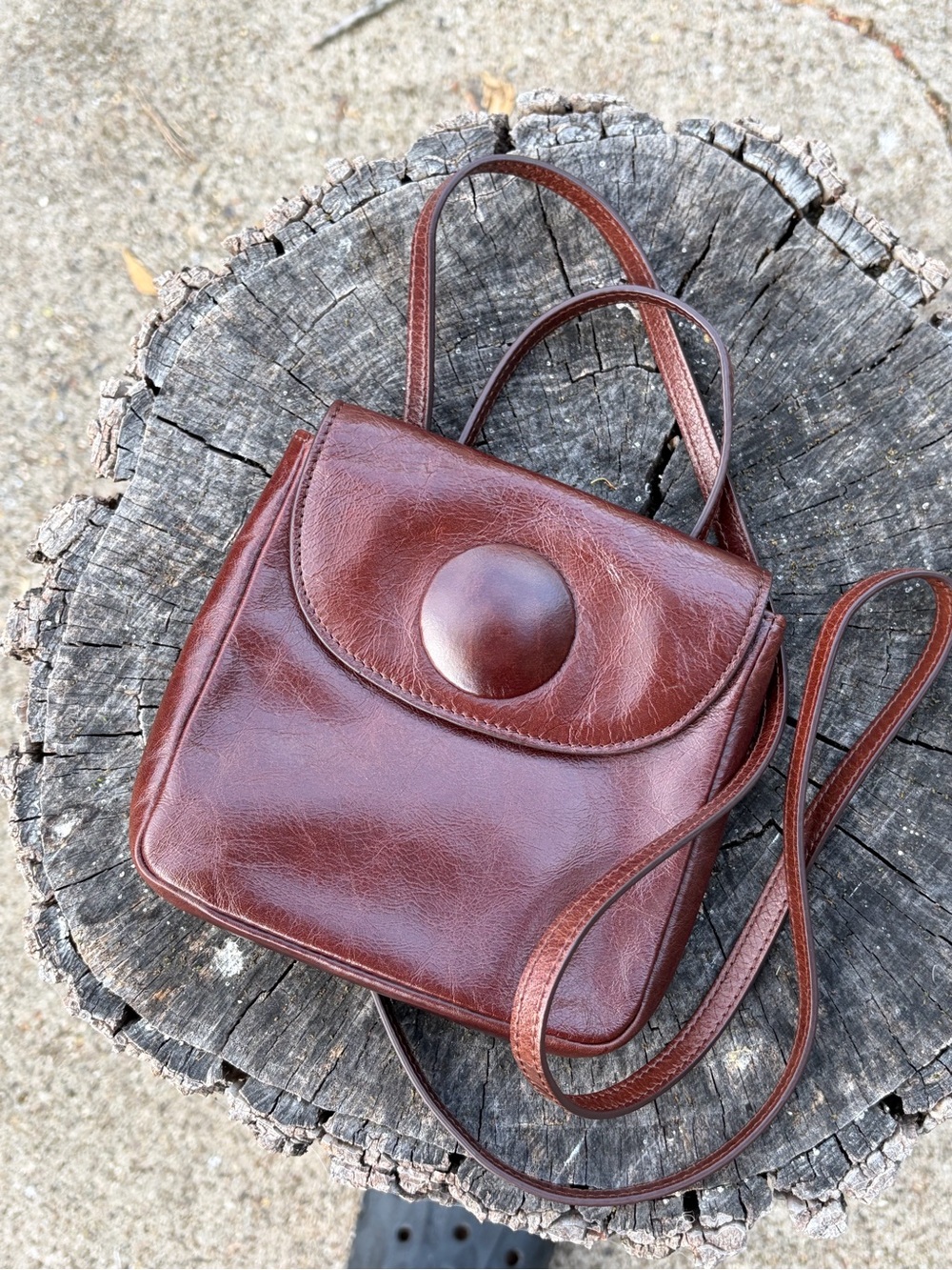 HOBO Rich Brown Leather Crossbody with Rounded Button Flap